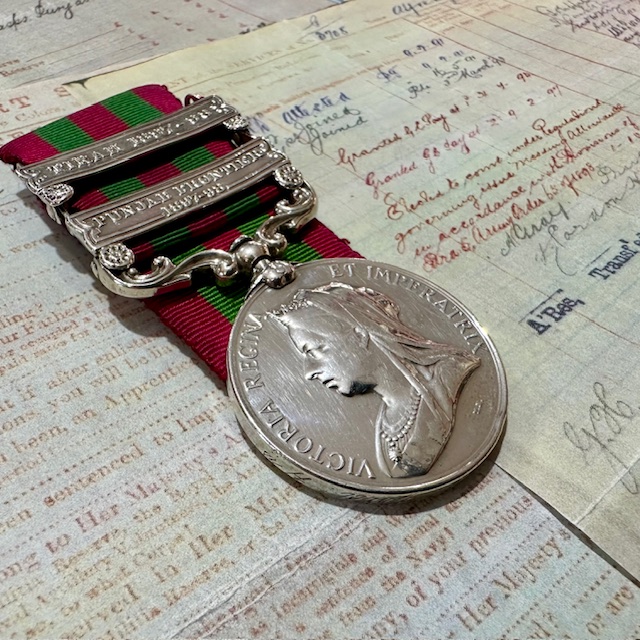 Ref: 3884 - Victorian India Medal with Two Bars and Research Package.